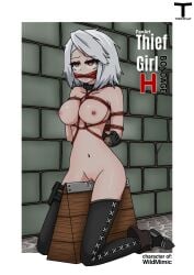 1girls bondage breasts clitoris comic comic_page comic_panel fanart female navel nipples only_female original_character red_eyes rope rope_bondage saliva silver_hair socks thief thief_girl thighs tied_arms tied_hands tied_mouth tony_x_play tonyxplay vagina vaginal_fluids vaginal_juices wooden_horse