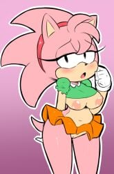 amy_rose areola bedroom_eyes big_ass big_breasts big_butt big_thighs blush breasts classic_amy_rose dress eyes_half_open female hearlesssoul pussy sega skirt slightly_chubby small_clothes sonic_(series) sonic_cd sonic_the_hedgehog_(series) tail thick_thighs tight_clothes upskirt