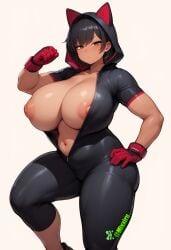 agata agata_fortnite ai_generated big_ass big_breasts cameltoe cat_ears catgirl curvy gloves jumpsuit mixxiru open_clothes oppai plump