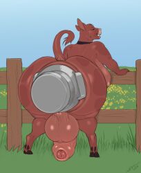 anal anal_object_insertion anal_sex anthro anus ass balls big_balls big_breasts big_butt big_penis blue_sky bodily_fluids bovid breasts brown_body brown_fur collar colored confident container content curvy_figure fence fur futanari gaping gaping_anus genitals grass grass_field gynomorph happy hi_res highlights_(coloring) hooved_toes hooves huge_balls huge_breasts huge_butt huge_cock hyper hyper_butt improvised_sex_toy intersex intersex_penetrated large_insertion looking_at_viewer looking_back looking_back_at_viewer mammal masturbation milk_container nude object_insertion offering_to_viewer open_mouth penetration penis plant presenting presenting_anus presenting_hindquarters puffy_anus sky slimefur smile smiling_at_viewer snout solo stretched_anus sweat sweatdrop tail voluptuous yellow_eyes