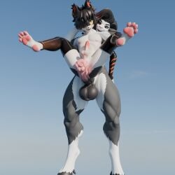 3d aak_(arknights) animal_genitalia animal_penis anthro arknights ass bovid caprine clothing digital_media_(artwork) dominant dominant_intersex equine_genitalia equine_penis felid footwear full_nelson futanari genitals gostlywolf grabbing hi_res hypergryph intersex intersex/male looking_pleasured male mammal paws penis socks stella_(dayumboai) studio_montagne unfinished