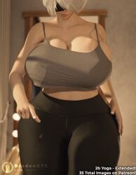 1boy 1girls 2020s 2025 3d 3d_(artwork) android android_girl big_boobsl big_breasts black_blindfold blindfold boobs bradengts breasts clothed clothed_female female female_focus giantess large_boobs large_breasts light-skinned_female light-skinned_male light_skin micro micro_male mole mole_under_mouth nier nier:_automata nier_(series) shrunk shrunken_male tank_top thick_thighs thighs video_game_character white_hair white_hair_female yoga_pants yorha_2b