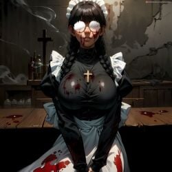 ai_generated big_breasts black_lagoon blood_on_face clothed clothed_female glasses maid roberta seductive seductive_look skizzen