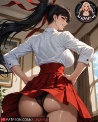 1girls ai_generated ai_waifus_ black_hair fat_ass fully_clothed ha_yuri_jahad large_breasts panties ponytail red_eyes skirt_up sole_female tower_of_god