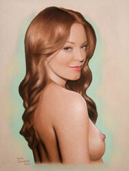 breasts bust_portrait ernie_centofanti female female_only human long_hair looking_aside looking_at_viewer nude pale_skin pinup real_person realistic rose_mcgowan side_view smile solo straight_hair tagme