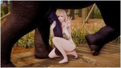 1animal 3d animal_genitalia big_penis bikini blonde_female blonde_hair bodyjob breasts elephant elephant_penis female honey_select_2 huge_cock kitagawa_marin light-skinned_female light_skin my_dress_up_darling penis red_eyes sono_bisque_doll_wa_koi_wo_suru summer swimsuit viktorkrev zoophilia