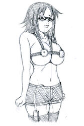 1girls breasts female female_only glasses hand_drawn large_breasts monochrome naruto short_shorts solo uzumaki_karin vibrator