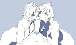 blue_eyes blue_hair dark_skin genshin_impact greyscale hoyoverse kaeya_(genshin_impact) long_hair sketch
