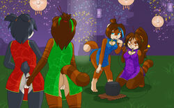 amulet anthro bottomless breasts brown_fur brown_hair claws female fireworks fur grope hair hairpin helsy lantern moon panda pandaren pussy video_games warcraft world_of_warcraft