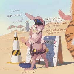 animal_genitalia animal_penis anthro ass balls beach big_breasts big_penis breasts condom detailed_background dialogue disney duo equine_genitalia equine_penis faceless_character faceless_male felid feline_genitalia feline_penis filled_condom fur futanari genitals gynomorph hi_res intersex judy_hopps lagomorph leporid male mammal nipples orange_body orange_fur pantherine penis rabbit rear_view santafire sexual_barrier_device short_stack sign striped_body striped_fur stripes text tiger wearing_condom zootopia