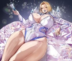 1girls big_breasts blonde_female blonde_hair blue_eyes blue_lipstick blue_nails bob_cut breasts caucasian caucasian_female emma_frost emma_frost_(marvel_rivals) female female_only large_breasts leotard light-skinned_female light_skin looking_at_viewer marvel marvel_rivals puzenketsu slightly_open_mouth thick_legs thick_thighs thighs wide_hips x-men