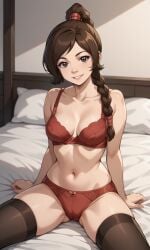 ai_generated ass avatar_legends avatar_the_last_airbender bigmic145 bra braid braided_hair braided_ponytail breasts clothed clothed_female clothing midriff navel nickelodeon panties solo solo_female tease teasing thigh_highs thighhighs ty_lee
