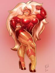 1girls big_breasts cartoon_network dress gem_(species) huge_breasts jasper_(steven_universe) looking_at_viewer mr.jellybeans muscles muscular muscular_female orange_body orange_hair orange_skin steven_universe thick_thighs