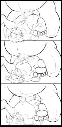 3_panel_comic anal anal_sex animal_genitalia anthro ass balls belly big_belly big_dom_small_sub black_and_white bodily_fluids comic cum cum_from_mouth cum_from_nose cum_in_ass cum_in_mouth cum_in_nose cum_inside dominant duo erection feet genital_fluids genitals hair haplorhine hi_res huge_belly humanoid_genitalia humanoid_penis hybrid_genitalia hybrid_penis inflation inflation kneeling male male/male mammal mintmonkey monkey monochrome mustelid navel nude otter pandottermon penetration penile penile_penetration penis penis_in_ass primate sheath sheathed_humanoid_penis simple_background size_difference vein veiny_penis white_background