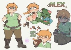 1boy 1futa alex_(minecraft) breasts bulge dickgirl erection freckles futanari lilbunpinky minecraft red_hair ripped_clothing wet zombie zombie_(minecraft)