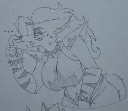 ... 1female 1girls 2d anthro anthro_female anthro_only arm_warmers armwear big_breasts bracelet bracelets breasts canid canine canis choker clawed_fingers curvy ear_piercing earrings eyeshadow face_markings female female_anthro female_only five_nights_at_freddy's five_nights_at_freddy's:_security_breach fur furry furry_female furry_only kevlar_productions legs_together long_hair makeup neckwear open_mouth pencil_(artwork) pierced_ears piercing revealing_clothes roxanne_wolf_(fnaf) scottgames shoulder_pads side_view skimpy_clothes solo solo_female spiked_bracelet spiked_choker steel_wool_studios tail wolf wolf_ears wolf_girl wolf_tail