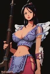 1girls ai_generated big_breasts black_hair boycroco619 clothing female female_only laki_(one_piece) nipple_slip nipples one_piece pre_timeskip skypiea weapon wings