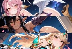 ai_assisted ai_generated attitude black_hair blonde_hair detailed_eyes detailed_female face_focus female female_focus female_only high_resolution highres jibril_(no_game_no_life) kuroinu_~kedakaki_seijo_wa_hakudaku_ni_somaru~ mythra mythra_(xenoblade) no_game_no_life olga_discordia olgaaiart pink_hair safe safe_for_work self_upload sexy smirk smirking smirking_at_viewer xenoblade_(series) xenoblade_chronicles_2 yellow_eyes