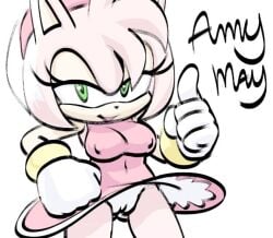 amy_rose bracelets clitoris dress female gloves is_(artist) nipples_visible_through_clothing panties pussy sega sonic_(series)
