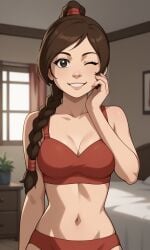 ai_generated ass avatar_legends avatar_the_last_airbender bigmic145 bra braid braided_hair braided_ponytail breasts clothed clothed_female clothing midriff navel nickelodeon panties solo solo_female tease teasing ty_lee