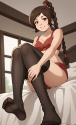 ai_generated ass avatar_legends avatar_the_last_airbender bigmic145 bra braid braided_hair braided_ponytail breasts clothed clothed_female clothing feet foot_fetish midriff navel nickelodeon panties soles solo solo_female tease teasing thigh_highs thighhighs toes ty_lee