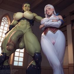 1futa1girl ai_generated balls big_breasts black_hair blue_eyes braided_hair breasts clothed clothed_female clothed_female_nude_futanari clothing cock colored_skin crossed_arms dark_hair dress elygordan elygordanart fansly female futa_on_female futanari gigantic_areola gigantic_ass gigantic_balls gigantic_breasts gigantic_butt gigantic_nipples gigantic_testicles green_eyes green_skin hips huge_balls huge_breasts huge_cock huge_nipples huge_penis huge_testicles human human_female hyper hyper_balls hyper_breasts hyper_butt hyper_genitalia hyper_muscles hyper_penis hyper_testicles indoors light-skinned_female light_skin long_ears long_hair looking_at_viewer massive_balls massive_breasts massive_cock massive_penis massive_tits muscular muscular_futanari naked naked_futanari nipples_visible_through_clothing nude nude_futanari orc orc_futanari patreon patreon_username penis pussy_visible_through_clothes see-through_clothing spread_legs testicles thick_thighs thighs translucent_clothing twitter_username white_clothing white_dress white_hair wide_hips