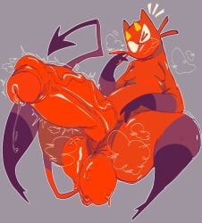 anthro balls big_balls big_penis bodily_fluids demon domestic_cat dripping erection felid feline felis foreskin fur gat0pussy24 genital_fluids genitals grey_background hi_res horn huge_balls huge_cock humanoid_genitalia humanoid_penis male mammal nude one_eye_closed penis precum precum_drip precum_string purple_body purple_fur red_body red_fur simple_background solo spade_tail tail thick_thighs tongue tongue_out uncircumcised vein veiny_penis wide_hips wink