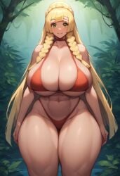 ai_generated belly_button big_breasts bikini blonde_hair bra cleavage collarbone female front_view gamefreak green_eyes high_res huge_breasts human large_breasts light-skinned_female light_skin lillie_(pokemon) long_hair nintendo pokefan_13 pokemon pokemon_(franchise) pokemon_sm sideboob smile swimsuit thick_thighs thighs underboob