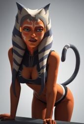 ahsoka_tano ai_generated bare_arms bare_thighs blush bra cat_ears cat_tail catgirl clone_wars duchess_eugene face_markings facial_markings leaning_forward lekku navel orange_body orange_skin panties sports_bra stable_diffusion star_wars star_wars:_the_clone_wars togruta tummy