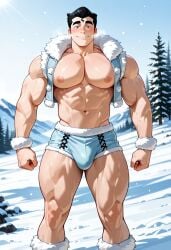 ai_generated bara big_biceps big_pecs bolin breath ice male male_focus male_only muscles muscular muscular_arms muscular_legs muscular_male muscular_thighs nuktuk obliques outside revealing_clothes snow the_legend_of_korra visible_breath winter yaoi