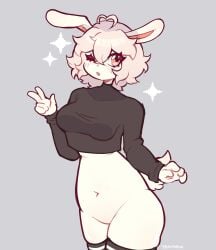 1girls anthro breasts bunny_ears bunny_girl female female_focus female_only humanoid lagomorph no_visible_genitalia rabbit_humanoid solo solo_female sweater thighhighs thighs yewm3w