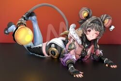 1girls alternate_version_at_source alternate_version_available ass blender bodysuit boots female gradient_background happy jacket looking_at_viewer lumi_(wuthering_waves) mouse_ears mouse_tail open_jacket simple_background smiling smiling_at_viewer solo solo_female tail the_michael watermark wink winking_at_viewer wuthering_waves