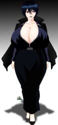 akinama_family_(noir-black-shooter) big_breasts dark_blue_hair female formal_clothes formal_wear gigantic_breasts huge_breasts matriarch_naoki_akinama_(noir-black-shooter) milf naoki_akinama_(noir-black-shooter) noir-black-shooter oc original original_character purple_eyes short_hair