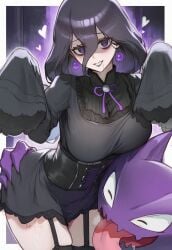 1girls ai_generated breasts cleavage dress female female_focus female_only goth goth_girl haunter hex_maniac hex_maniac_(z-a) large_breasts light-skinned_female light_skin looking_at_viewer mature_female milf nintendo pokemon setsuaiart solo thighhighs thighs wide_hips