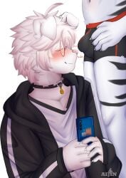 absurd_res ai_jin anthro artist_name canid canine canis character_name domestic_dog duo hi_res jin_white_dog male male/male mammal sniffing solo text