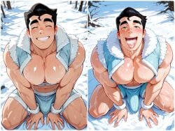 abs ai_generated asking_for_it avatar_the_last_airbender bara_tiddies bara_tits before_and_after biceps big_muscles big_pecs big_thighs black_hair blush bolin bulge cosplay cum cum_in_mouth cum_on_face defined_muscles dizdoodz_(style) down_on_knees erection erection_under_clothes green_eyes happy happy_sex hoochie_daddy_shorts horny kneeling looking_at_viewer looking_up looking_up_at_viewer male male_focus male_only muscles muscular muscular_legs muscular_male muscular_thighs nickelodeon nipples nuktuk on_floor on_ground on_knees open_mouth pecs revealing_clothes side_by_side slutty_clothes slutty_pose smiling submissive the_legend_of_korra triceps vest visible_breath visible_nipples water_tribe winter yaoi
