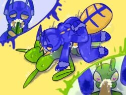 ant anthro arthropod bill_(chornywolfy) bodily_fluids chornywolfy cum cum_in_mouth cum_inside duo duo_focus ejaculation fellatio genital_fluids genitals group honeypot_ant hymenopteran insects long_tongue male male/male manny_(hhbrother) mantis oral penile penis sex shaking sweat tongue tongue_out tonguejob