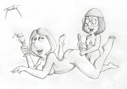 family_guy female female_only human lois_griffin meg_griffin monochrome multiple_females nipples tagme tooner yuri