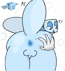 1boy ?! ass_focus ass_grab ass_up balls ballsack bee bee_swarm_simulator blue_body blue_eyes blue_skin bubble_bee disembodied_penis insect_abdomen insect_wings male nervous_sweat no_background reference_image roblox roblox_game simple_eyes simple_shading surprised surprised_expression surprised_face surprised_look sweat