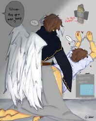2boys anal anal_sex barefoot chained_wrists chains gay has head_wings hearts_around_body male mostly_clothed no_pants no_underwear robe roblox rough_sex self_upload selfcest sex shedletsky shirt telamon twitch_lines twitching wings wrist_cuffs yaoi