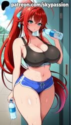 1girls 2025 ai_assisted ai_generated anime artist_name bangs big_breasts big_chest black_tank_top blush bottle brand_name_imitation breasts bust busty chest cleavage clothed_female curvy drink drinking dumbbell female female_focus female_only hi_res high_quality high_resolution high_school_dxd highres holding holding_bottle large_breasts long_hair looking_at_viewer lube milk milk_bottle navel patreon patreon_username ponytail red_hair rias_gremory shorts skypassion solo sports_bra sports_shorts sportswear stable_diffusion sweat tank_top thick_thighs thighs towel very_long_hair water_bottle watermark wet_body