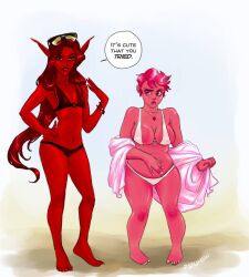 beach bikini female_only greek_mythology height_difference lore_olympus minthe_(lore_olympus) multiple_girls persephone_(lore_olympus)