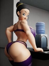 blender blender_(software) blender_cycles chichi dragon_ball dragon_ball_z huge_ass huge_breasts kabalmystic lingerie milf self_upload smiling smirk viewed_from_behind yaboitoxicfrank