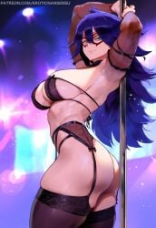 1girls 2d 2d_(artwork) ai_assisted arms_up ass back bedroom_eyes big_ass big_breasts blue_eyes boku_no_hero_academia color curvy domino_mask erotic_nansensu female female_focus female_only garter_belt garter_straps indoors kayama_nemuri large_breasts lingerie long_hair looking_at_viewer midnight_(my_hero_academia) my_hero_academia nemuri_kayama patreon patreon_username pole pole_dancer pole_dancing purple_hair seductive seductive_look seductive_pose sideboob sleeves smile smiling smiling_at_viewer stockings stripper stripper_pole teasing thick_ass thick_thighs