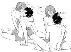 2boys akira_kurusu boner gay goro_akechi intimacy kissing male nipple_pinch persona_5 ren_amamiya rubbing skinny wholesome yaoi young