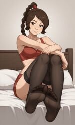 ai_generated ass avatar_legends avatar_the_last_airbender bigmic145 bra braid braided_hair braided_ponytail breasts clothed clothed_female clothing feet foot_fetish midriff navel nickelodeon panties soles solo solo_female tease teasing thigh_highs thighhighs toes ty_lee