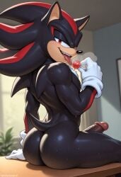 1boy ai_generated ass big_ass big_penis dick flirting gay_furry hips male male_only penis red_eyes shadow shadow_the_hedgehog solo sonic_(series) sonic_the_hedgehog_(series) steam sweaty sweaty_body