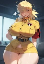 ai_generated blonde_hair british_female clothed clothed_female hellsing looking_at_viewer seductive seductive_look seras_victoria short_hair smiling smiling_at_viewer
