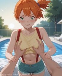 ai_assisted ai_generated akira_hentai akira_hentai big_breasts big_breasts boobs_out breasts breasts breasts breasts_out_of_clothes date dating door flirting fondling_breast grabbing_breasts groping guided_breast_grab horny in_doorway inviting juicy_tits kasumi_(pokemon) looking_down nipples nipples_outside opening patreon_reward patreon_username pokemon showing_breasts shushing
