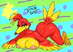 anthro anthropomorphic avian banjo-kazooie bird bird_feet bird_girl breasts breegull digital_media_(artwork) female female_only kazooie large_breasts looking_at_viewer pink_nipples red_feathers viscosisaurus_(artist)